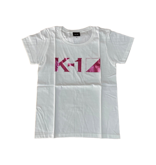 K-1 logo ladies T-shirt (foil print) white x pink